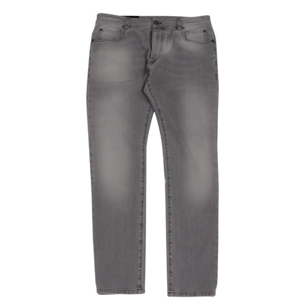 Balmain Mens Slim Jeans Size 34x34 Light Wash Gray Denim Button Fly